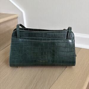 Divina Firenze Genuine Leather Green Croc Embossed Shoulder Bag Made In Italy
